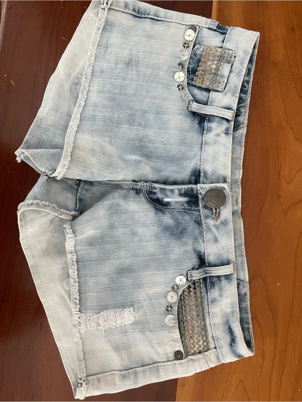 Vanilla Star Light Wash Denim Shorts with Stud Accents
